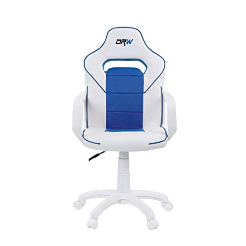DRW, Silla Gamer, Silla de Oficina Gaming Estudio o Escritorio, Acabado en Símil Piel Blanco y Azul, Medidas: 60 cm (Ancho) x 60 cm (Fondo) x 98-108 cm (Alto)