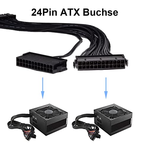 Dual PSU - Adaptador de alimentación de 24 pines para placa base ATX Mining (12")