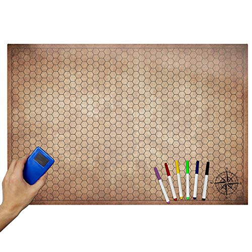 Dungeon Grid Game Mat | IMPRESCINDIBLE Accesorio para Juegos de rol - Batallas – Juegos de Mesa | Compatible con D&D, Pathfinder y Warhammer | Reutilizable, Durable Y PORTÁTIL (Hexagonal)