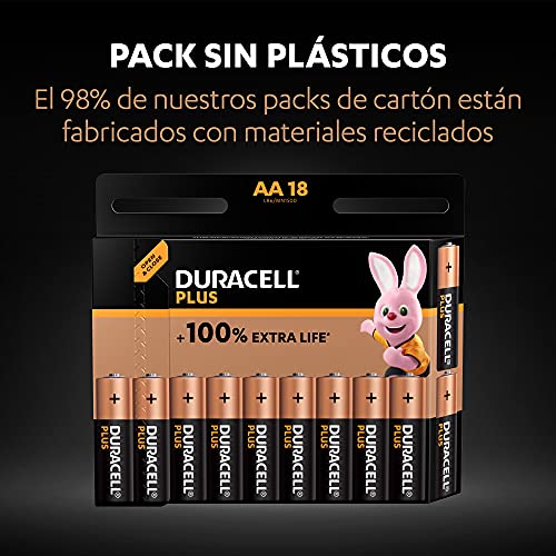 Duracell - NUEVO Pilas alcalinas Plus AA , 1.5 Voltios LR6 MN1500, paquete de 18