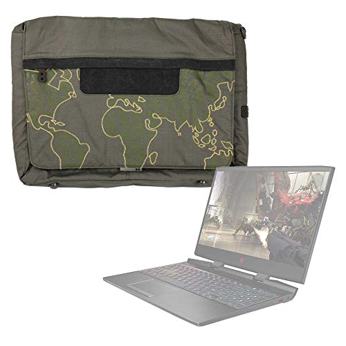 DURAGADGET Bolso con Bandolera Verde con Mapamundi Compatible con Portátil HP OMEN 15-dc1013ns, MEDION ERAZER P6705 - con Múltiples Bolsillos