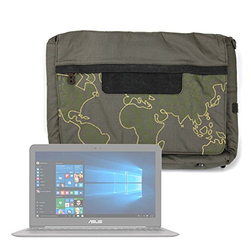 DURAGADGET Bolso con Bandolera Verde con Mapamundi para Portátil ASUS Zen Book Pro UX550VD / Lenovo Ideapad 320-15AST - con Múltiples Bolsillos