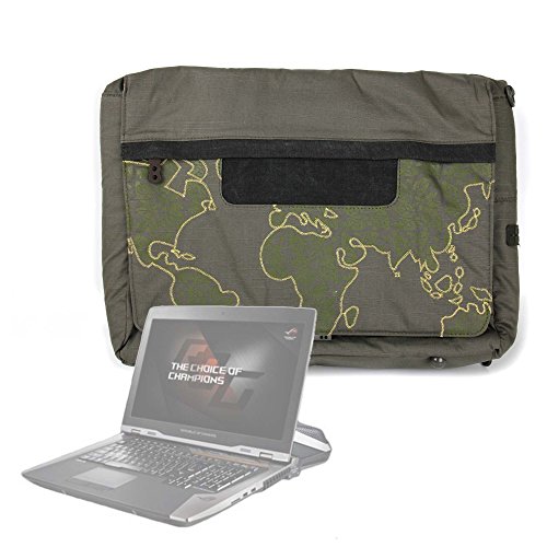 DURAGADGET Bolso con Bandolera Verde con Mapamundi para Portátil Medion Erazer P6689, P7651, Medion P6687 / XMG Core 15 / Acer Aspire 7 715-71G-78FD - con Múltiples Bolsillos