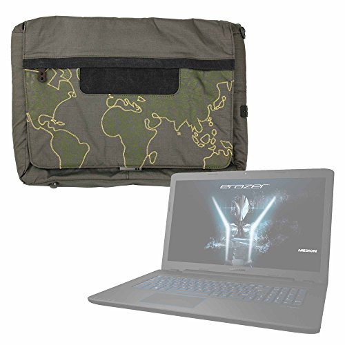 DURAGADGET Bolso con Bandolera Verde con Mapamundi para Portátil Medion Erazer P7651 (MD 60811) - con Múltiples Bolsillos
