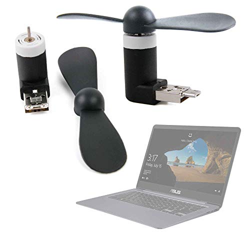 DURAGADGET Mini Ventilador de Bolsillo Alimentado vía USB y Micro USB para Portátil HP OMEN 15-ce016ns, ASUS FX504GE-DM198T, ASUS FX504GD-DM473, ASUS VivoBook S14 S406UA-BV121T
