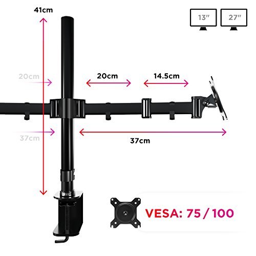 Duronic DM252 BK Soporte para 2 monitores de 13" a 27" Pulgadas con Doble Brazo 8Kg máx -Altura Ajustable, Giratorio, inclinable - Soporte para 2 Pantallas Compatible con TV LED LCD