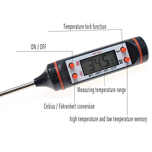 DXIA Termómetro de Cocina de Lectura Instantánea, Termómetro Digital de Cocina, Sonda Súper Larga, Termometro Alimentos con Pantalla LCD, Para Cocina, BBQ, Comida, Pavo, Caramelo, Leche, Agua de Baño