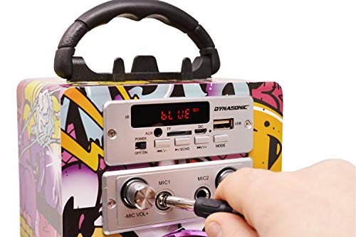DYNASONIC - (3ª Gen) Altavoz Bluetooth Portatil con Modo Karaoke y Micrófono, Radio FM y Lector USB SD (Modelo 12, 2 Micrófonos)