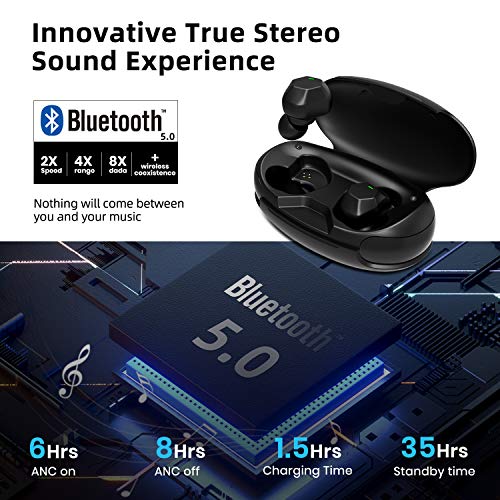 dypay ANC TWS Auriculares intraurales inalámbricos con cancelación de Ruido Activo, Bluetooth 5.0, 32 Horas de reproducción, Sonido Premium, Auriculares Bluetooth con micrófono Incorporado