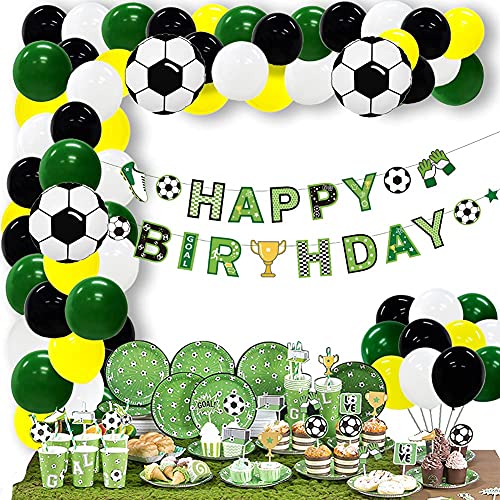 Easy Joy Decoración Cumpleaños para Fiestas Temáticas de Fútbol Globo Cumpleaños Arco Guirnalda Globo Banderas de Feliz Cumpleaños para Niños Niñas Aficionados al Fútbol