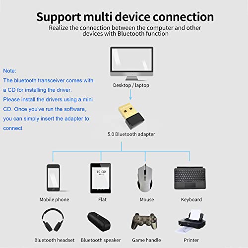 EasyULT Adaptador Bluetooth 5.0, USB2.0 Dongle Bluetooth Transmisor y Receptor Inalámbrica para PC, Portatil, Auriculares, Altavoz, Ratón, Teclado, Compatible con Windows 7/8/8.1/10