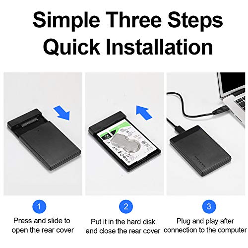 EasyULT Carcasa Discos Duros 2.5" con Cable USB 3.0, Estuche para SATA de 7-9.5mm, No Requiere Herramientas, Caja Disco Duro Externo para Sistemas Windows y Mac(Negro)