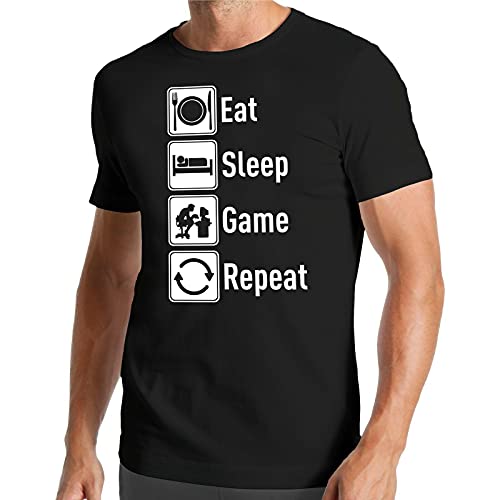 Eat Sleep Game Repeat T-Shirt Gaming PC Game Gamble PC S Black