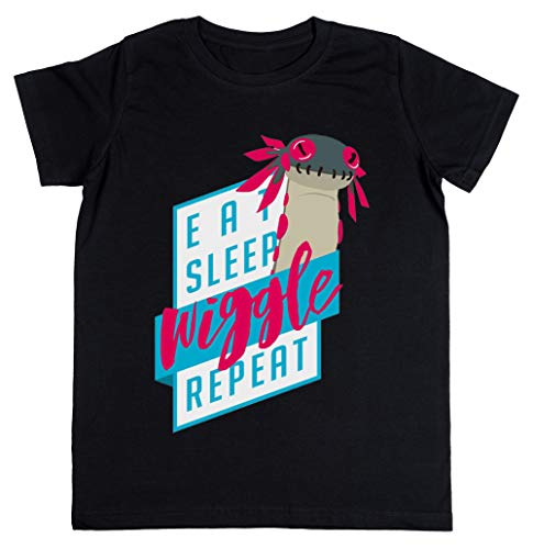 Eat Sleep Wiggle Repeat - Monster Hunter Design Niños Unisexo Niño Niña Camiseta Cuello Redondo Negro Manga Corta Tamaño XS Kids Boys Girls Black X-Small Size XS
