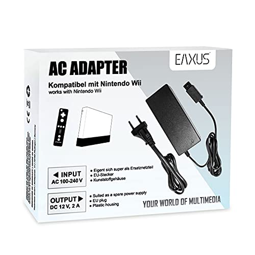 Eaxus® Fuente de alimentación adecuada para Nintendo Wii - Cable de alimentación de repuesto de 2,1 metros Adaptador de CA