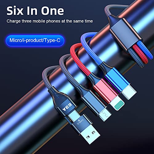 EBA 1 pieza / 1,5 m Universal Teléfono Móvil Cable de carga 6 en 1, Cable USB con i-producto/Tipo C/Micro USB para i-producto,Samsung Galaxy S20 S10 Google Pixel, LG, HTC, Huawei (sólo carga)
