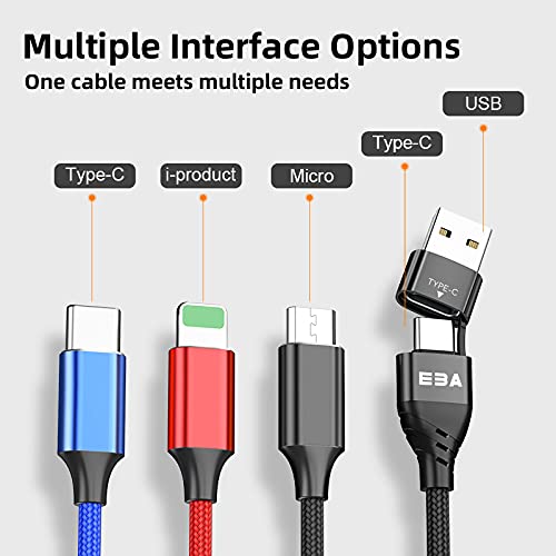 EBA 1 pieza / 1,5 m Universal Teléfono Móvil Cable de carga 6 en 1, Cable USB con i-producto/Tipo C/Micro USB para i-producto,Samsung Galaxy S20 S10 Google Pixel, LG, HTC, Huawei (sólo carga)