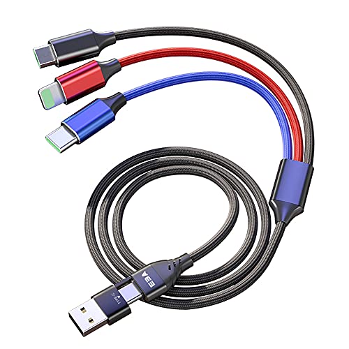 EBA 1 pieza / 1,5 m Universal Teléfono Móvil Cable de carga 6 en 1, Cable USB con i-producto/Tipo C/Micro USB para i-producto,Samsung Galaxy S20 S10 Google Pixel, LG, HTC, Huawei (sólo carga)