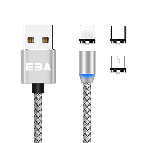 EBA Cable de carga magnético trenzado USB Rotate Magnetic Charging Cable 2.4 A 360 grados para i-Product / Micro USB / Tipo C - Cable de carga magnético USB (plata)