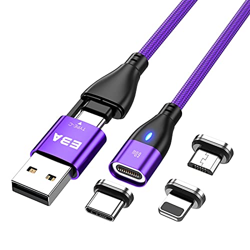 EBA Cable de datos magnético tipo C a USB 2.0 macho 3 A Super Quick Charge Cable 6 en 1 – Cable de carga magnético USB – Quick Detailer USB (PD60W) (morado)