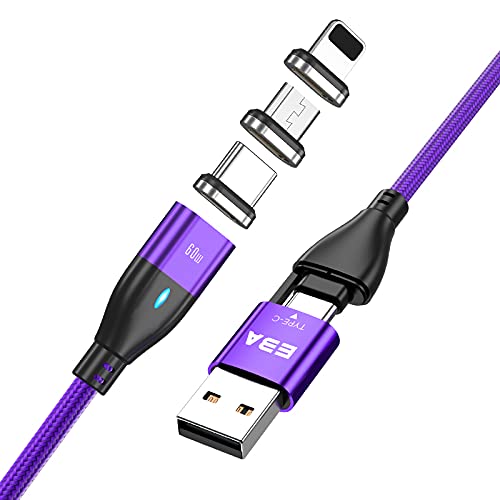 EBA Cable de datos magnético tipo C a USB 2.0 macho 3 A Super Quick Charge Cable 6 en 1 – Cable de carga magnético USB – Quick Detailer USB (PD60W) (morado)