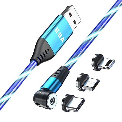 EBA Fluido LED Cable de carga magnético 1M 540° 2.4A Carga Magnética Cable USB Visible Multicolor 3 en 1 Cable Magnético para Android, Micro USB, Tipo C, Smartphone Tablette(Azul)