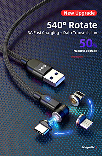 EBA Rotate Magnetic Cable 3A Fast Charging 540 Grados - Cable magnético - Cable adaptador– Data Cable USB trenzado para Type C/Micro USB (rojo)