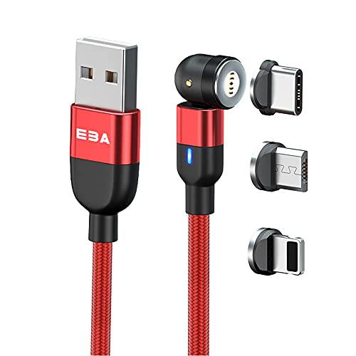 EBA Rotate Magnetic Cable 3A Fast Charging 540 Grados - Cable magnético - Cable adaptador– Data Cable USB trenzado para Type C/Micro USB (rojo)