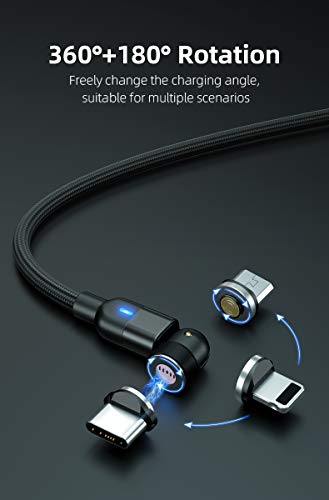 EBA Rotate Magnetic Cable 3A Fast Charging 540 Grados - Cable magnético - Cable adaptador– Data Cable USB trenzado para Type C/Micro USB (rojo)