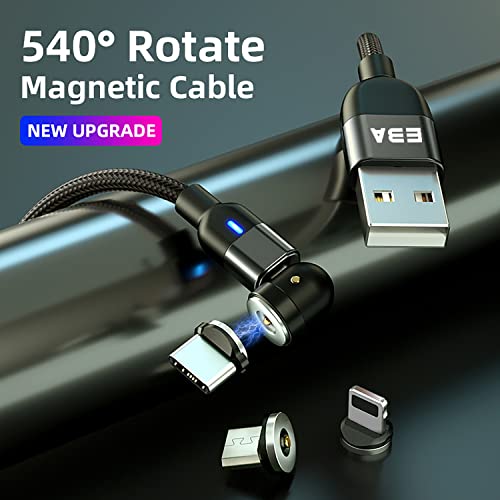 EBA Rotate Magnetic Cable Free Rotation 540 Degree 2.4 A USB 2.0 - Cable de carga magnético USB trenzado para i-Product / Micro USB / Tipo C cable de carga magnético USB (rojo)