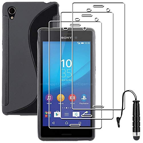 ebestStar - Funda Compatible con Sony Xperia M4 Aqua, M4 Aqua Dual Carcasa Gel Silicona Motivo S-línea, S-Line Case Cover + Mini Lápiz +3 Peliculas, Negro [Aparato: 145.5 x 72.6 x 7.3mm, 5.0'']