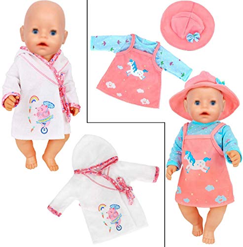 ebuddy 7 juegos de ropa de muñeca para recién nacidos de 43 cm, incluye pelele de dibujos animados, vestido, camisón y sombrero.