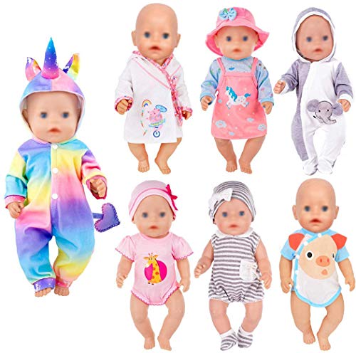 ebuddy 7 juegos de ropa de muñeca para recién nacidos de 43 cm, incluye pelele de dibujos animados, vestido, camisón y sombrero.