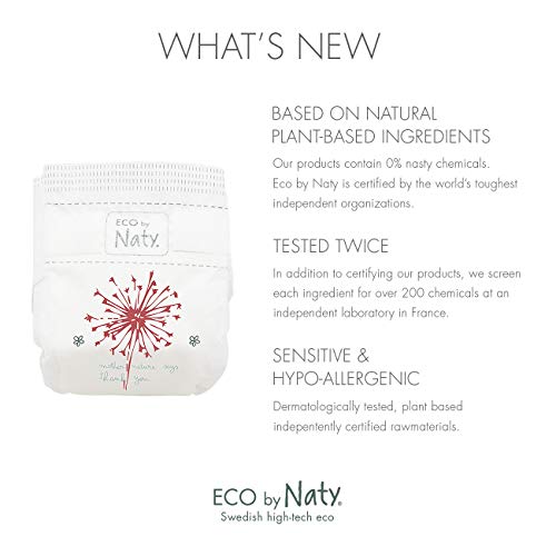 Eco by Naty Pañales, Tamaño 3, 180 unidades, 4-9 kg, suministro para UN MES, Pañal ecológico Premium hecho a base de fibras vegetales. 0% plásticos derivados del petróleo en contacto con la piel