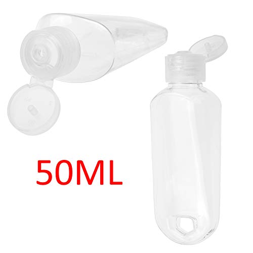 Eco-Fused 4x Botellas Portátiles de Transporte - Hasta 50 ML - Para Jabones Líquidos, Champús, Lociones, Desinfectantes y Alcohol Isopropílico - También Incluye 4x Mosquetones y 1x Hoja de Etiquetas