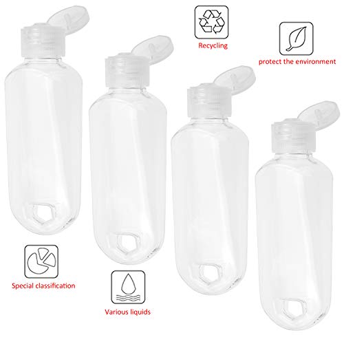 Eco-Fused 4x Botellas Portátiles de Transporte - Hasta 50 ML - Para Jabones Líquidos, Champús, Lociones, Desinfectantes y Alcohol Isopropílico - También Incluye 4x Mosquetones y 1x Hoja de Etiquetas