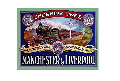 Ecool Manchester & Liverpool - Placa metálica decorativa para pared con diseño de trenes exprés por hora y líneas de cheshire retro shabby chic