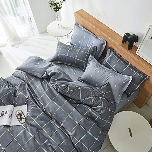 ED-Lumos Funda nórdica Juego de Ropa de Cama ４ Piezas Cama 105cm Funda de edredón 180x220cm Sábana encimera 230x230cm Funda de Almohada 48x74cm Poliéster Microfibra A Cuadros Gris