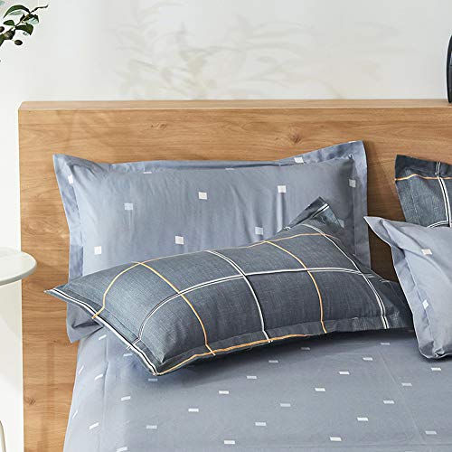 ED-Lumos Funda nórdica Juego de Ropa de Cama ４ Piezas Cama 105cm Funda de edredón 180x220cm Sábana encimera 230x230cm Funda de Almohada 48x74cm Poliéster Microfibra A Cuadros Gris