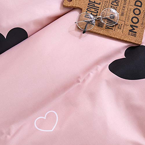ED-Lumos Juego de Ropa de Cama Microfibra ４Piezas para Cama 90cm Poliéster Funda nórdica 150x200cm Sábana encimera 200x230cm Funda de Almohada 48x74cm Poliéster Color melocotón con Corazón Negro