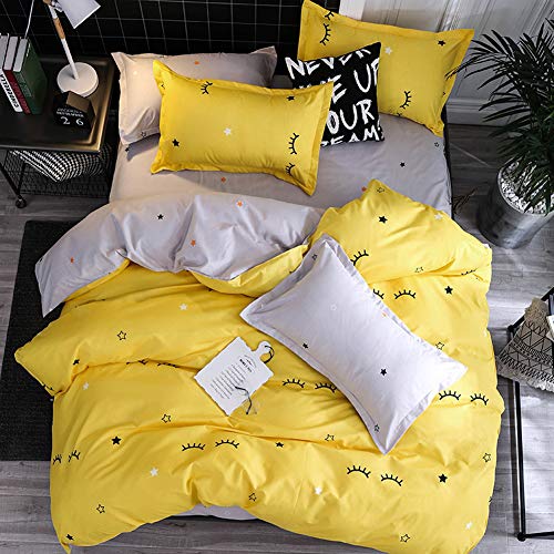 ED-Lumos Juego de Ropa de Cama Microfibra４Piezas para Cama 90cm Poliéster Funda nórdica 150x200cm Sábana encimera 200x230cm Funda de Almohada 48x74cm Estrellas pequeñas y Pestañas Lindas