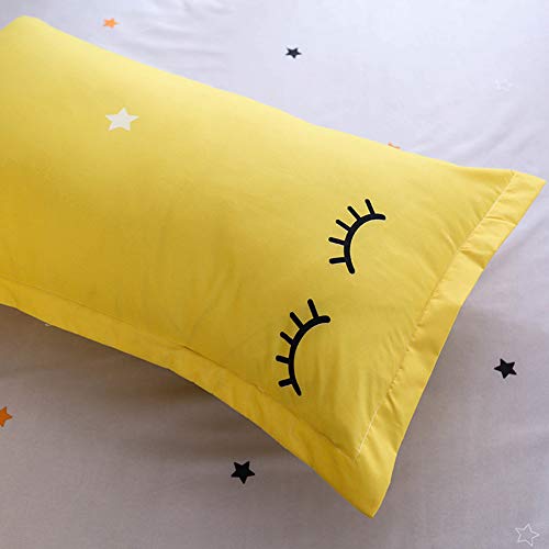 ED-Lumos Juego de Ropa de Cama Microfibra４Piezas para Cama 90cm Poliéster Funda nórdica 150x200cm Sábana encimera 200x230cm Funda de Almohada 48x74cm Estrellas pequeñas y Pestañas Lindas