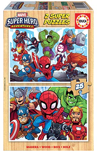 Educa - Marvel Super Heroe Adventures 2 Puzzles Infantiles de Madera ecológica de 25 Piezas, a Partir de 3 años, Multicolor (18599)