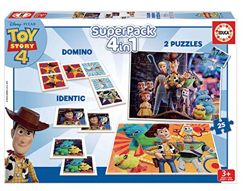 Educa - Superpack Toy Story 4 Pack de Domino, Identic y 2 Puzzles, Juego de Mesa, Multicolor (18348)