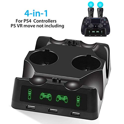 EEEkit 4 en 1 PS4 Controller Charger, Quad Charger para PS4 Move Controller y Vr, soporte de estación de carga para Playstation 4