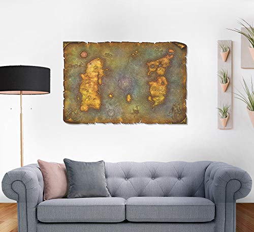 El mapa clásico de Azeroth | Lienzo | Pergamino | WallArt | Tablero de mesa | Regalo | Vainilla | Azeroth | Impresión UV (30" x 20")