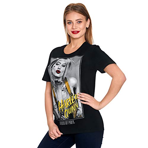 Elbenwald Las Aves de Presa Camiseta de Harley Quinn Beso Negro Estampado Frontal para los Hombres y Mujeres de algodón - S