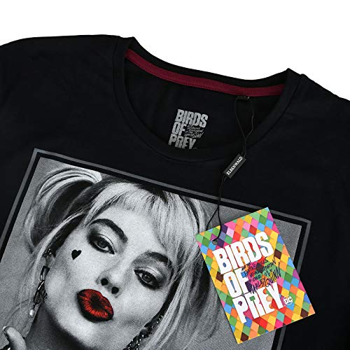 Elbenwald Las Aves de Presa Camiseta de Harley Quinn Beso Negro Estampado Frontal para los Hombres y Mujeres de algodón - S