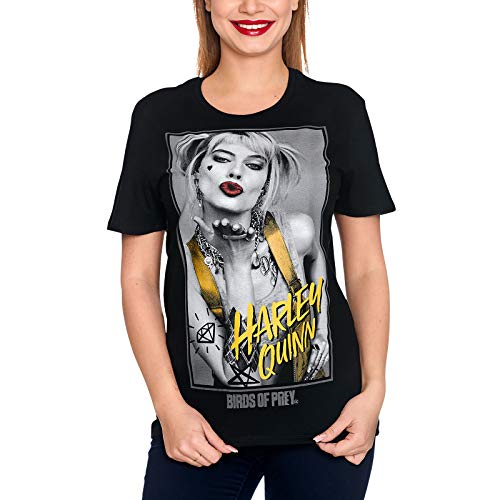 Elbenwald Las Aves de Presa Camiseta de Harley Quinn Beso Negro Estampado Frontal para los Hombres y Mujeres de algodón - S