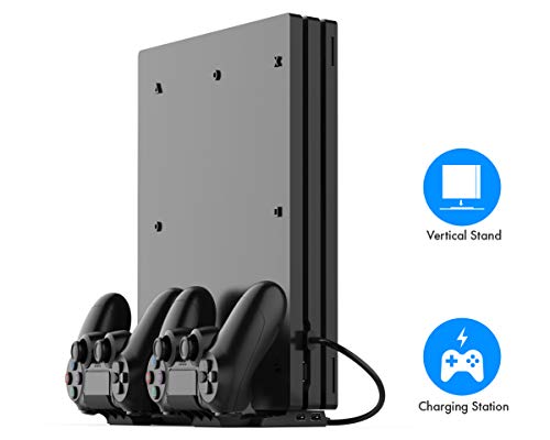 ElecGear PS4 Soporte Vertical con Dual Estación de Carga de Mandos Controller Cargador para DualShock 4 Controller con 4X Mini Adaptador y 2X Puerto USB para PS4, PS4 Slim, PS4 Pro